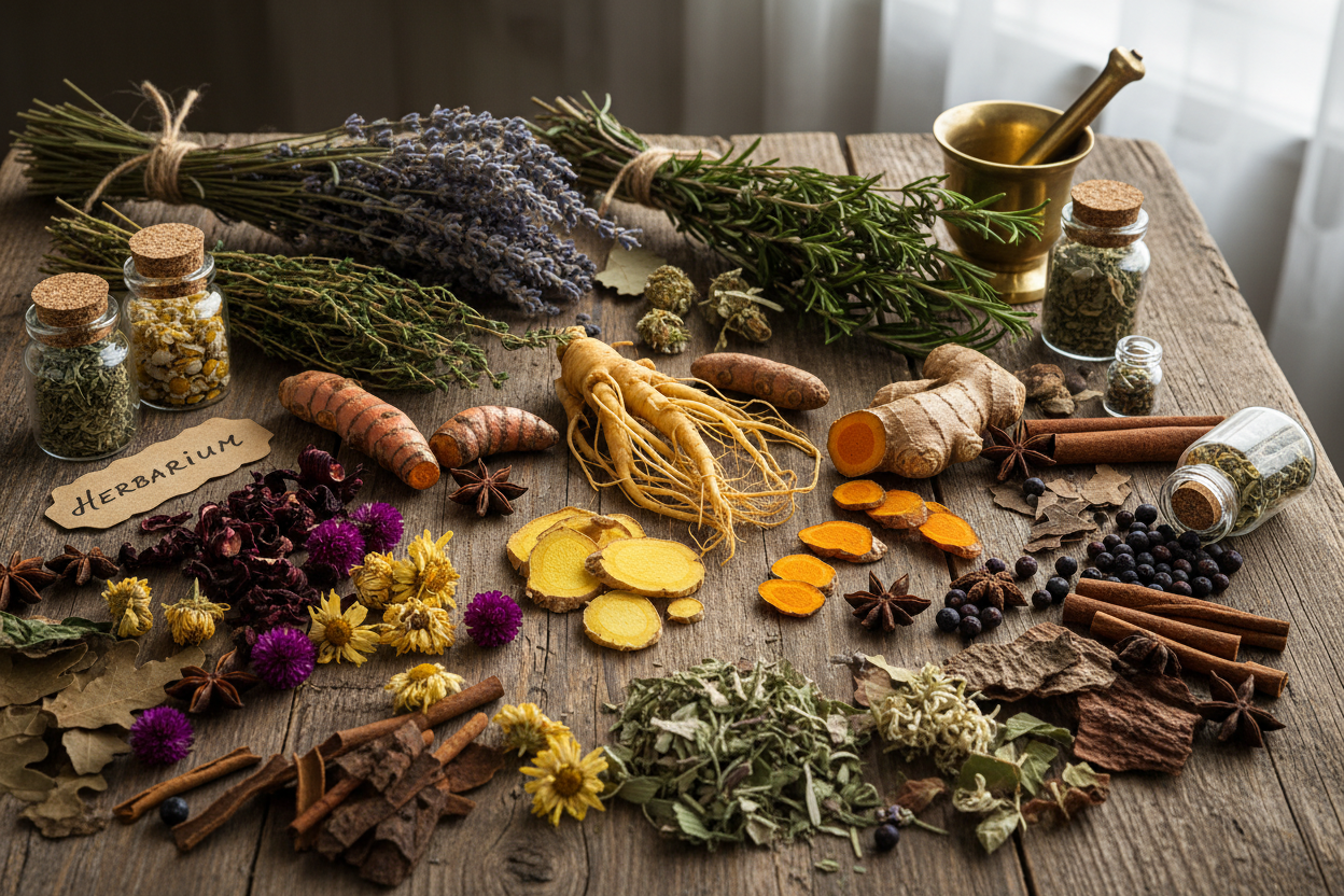 Dried herbs with medicinal roots